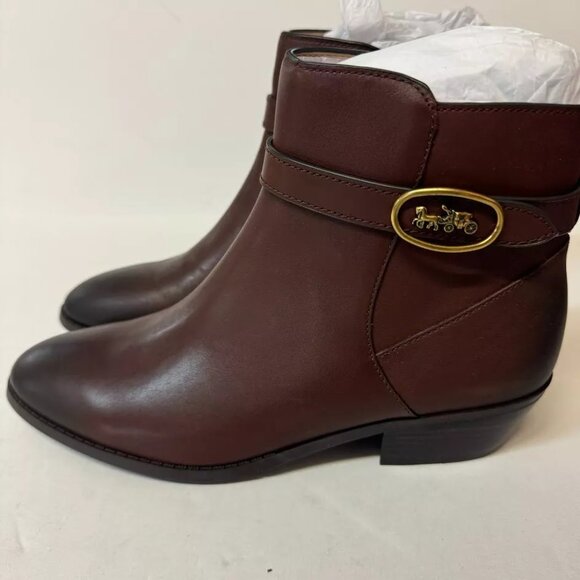 Coach Womens 10 M Walnut Brown Dylan Leather Pointed Toe Ankle Booties NIB XM8 - Picture 2 of 4